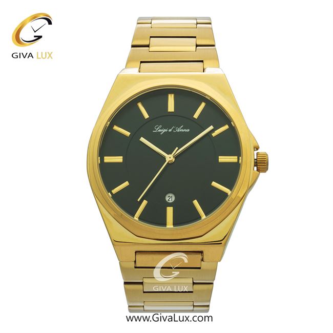 ساعت مچی اورجینال مردانه LdA | لوئیجی د آنا | Luigi d'Ana طلایی | طلایی| سبز یشمی تیره| کد رفرنس 2440